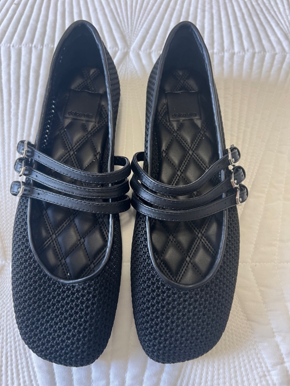 Dolce Vita Black Quilted Mary Jane Flats with Triple Straps